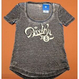 Adidas Women's Small Brooklyn Nets NBA‎ Distresse TShirt Shirt T-Shirt NEW